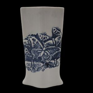 Vintage Royal Haegar Blue Butterfly Diamond Vase Planter Textured MCM